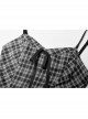 Front Chest Bow Decoration White Plaid Punk Slip Dress