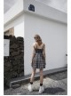 Front Chest Bow Decoration White Plaid Punk Slip Dress