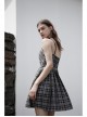Front Chest Bow Decoration White Plaid Punk Slip Dress