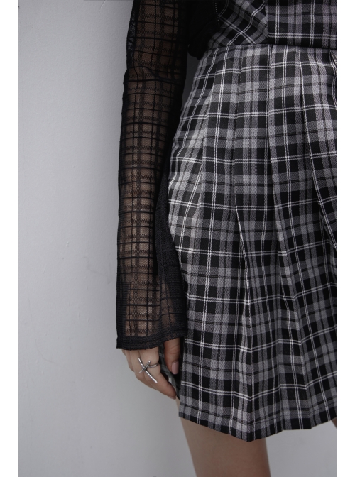 Front Chest Bow Decoration White Plaid Punk Slip Dress