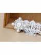 Lolita Palace Style Retro Female White Lace Pearl Cross Bracelet With Ring One Chain