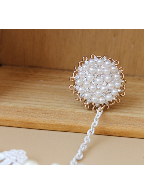 Lolita Palace Style Retro Female White Lace Pearl Cross Bracelet With Ring One Chain