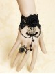 Black Lace Gothic Fashion Retro Rose Flower Crystal Female Bracelet With Ring One Chain