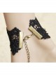 Black Lace Gothic Fashion Retro Rose Flower Crystal Female Bracelet With Ring One Chain