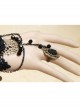 Black Lace Gothic Fashion Retro Rose Flower Crystal Female Bracelet With Ring One Chain