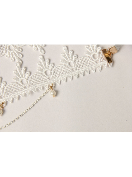Lolita Fashion Cute Wedding Bride White Lace Pearl Crown Christmas Party Hairband