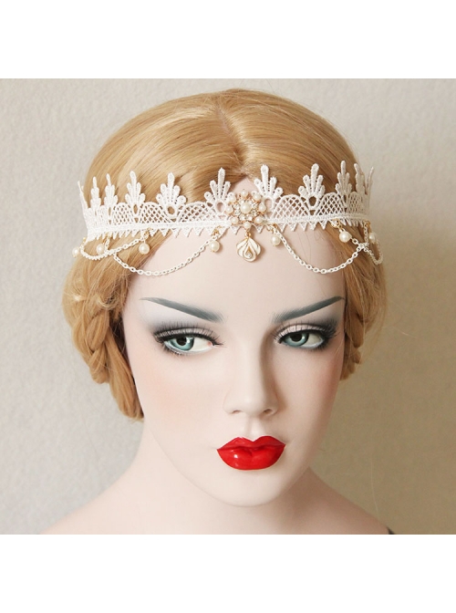 Lolita Fashion Cute Wedding Bride White Lace Pearl Crown Christmas Party Hairband