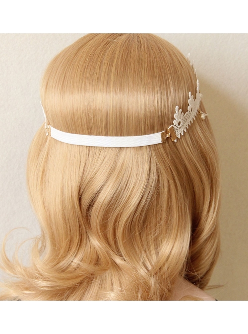 Lolita Fashion Cute Wedding Bride White Lace Pearl Crown Christmas Party Hairband