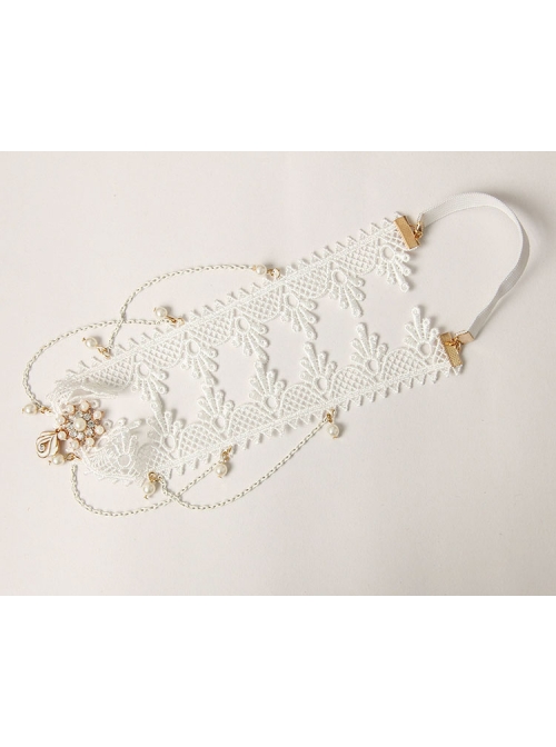 Lolita Fashion Cute Wedding Bride White Lace Pearl Crown Christmas Party Hairband