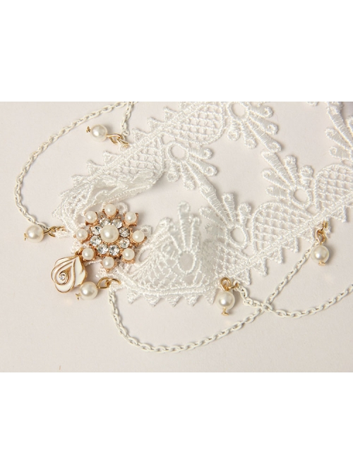 Lolita Fashion Cute Wedding Bride White Lace Pearl Crown Christmas Party Hairband