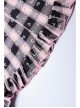 Retro Collar Front Waist Lace-Up Frill Hem Pink Plaid Print Punk Slip Dress