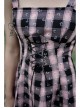 Retro Collar Front Waist Lace-Up Frill Hem Pink Plaid Print Punk Slip Dress