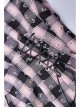 Retro Collar Front Waist Lace-Up Frill Hem Pink Plaid Print Punk Slip Dress