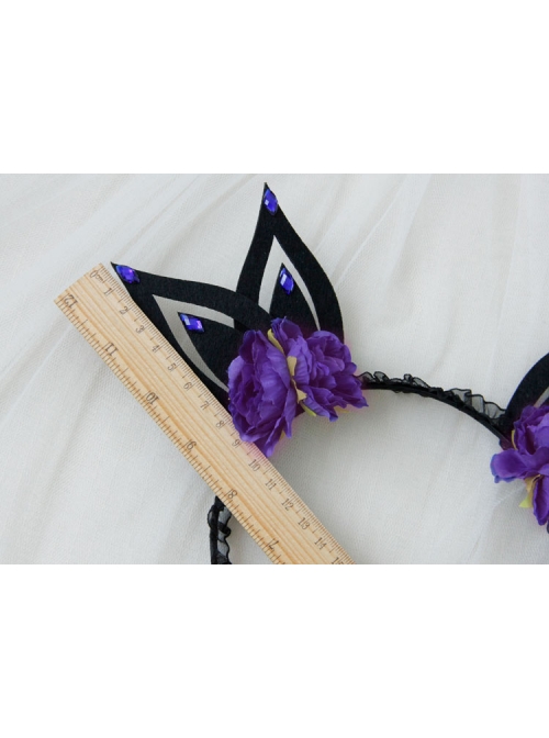 Black Lace Gothic Purple Flowers Rabbit Ears Halloween Funny Party Headband