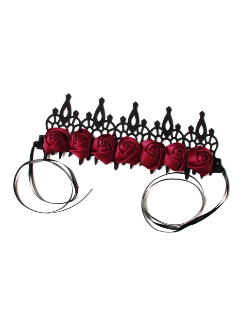 Black Gothic Retro Red Rose Female Wizard Halloween Baroque King Crown Bride Hairband