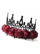 Black Gothic Retro Red Rose Female Wizard Halloween Baroque King Crown Bride Hairband