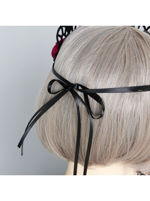 Black Gothic Retro Red Rose Female Wizard Halloween Baroque King Crown Bride Hairband
