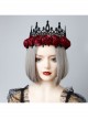 Black Gothic Retro Red Rose Female Wizard Halloween Baroque King Crown Bride Hairband