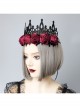 Black Gothic Retro Red Rose Female Wizard Halloween Baroque King Crown Bride Hairband