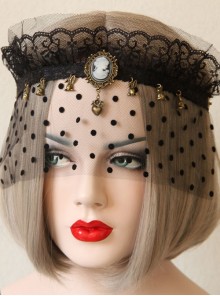 Baroque Retro Gothic Halloween Bunny Love Crown Black Lace Veil Headband