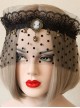 Baroque Retro Gothic Halloween Bunny Love Crown Black Lace Veil Headband