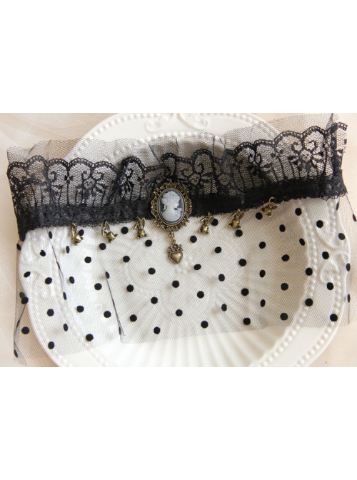 Baroque Retro Gothic Halloween Bunny Love Crown Black Lace Veil Headband