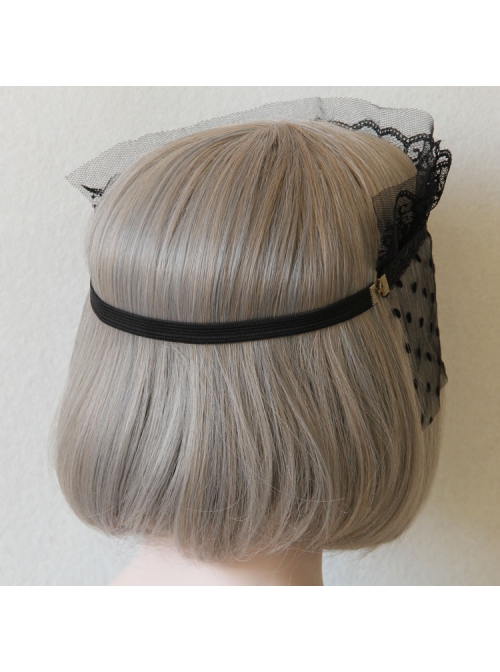 Baroque Retro Gothic Halloween Bunny Love Crown Black Lace Veil Headband