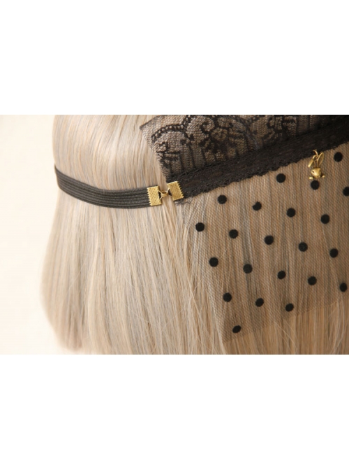 Baroque Retro Gothic Halloween Bunny Love Crown Black Lace Veil Headband