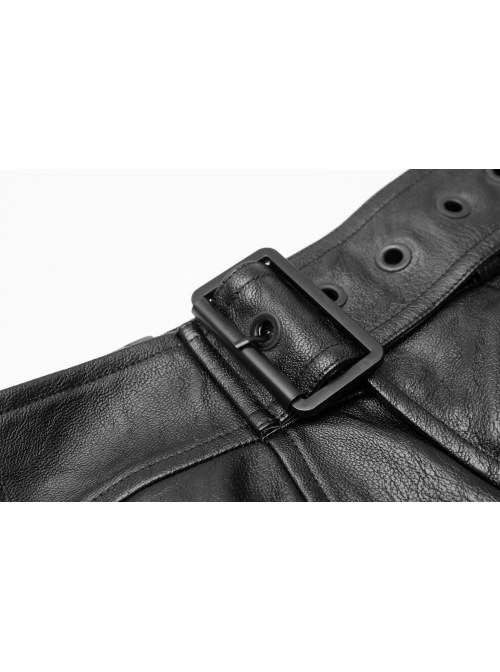 Front Adjustment Button Black Punk PU Leather Corset