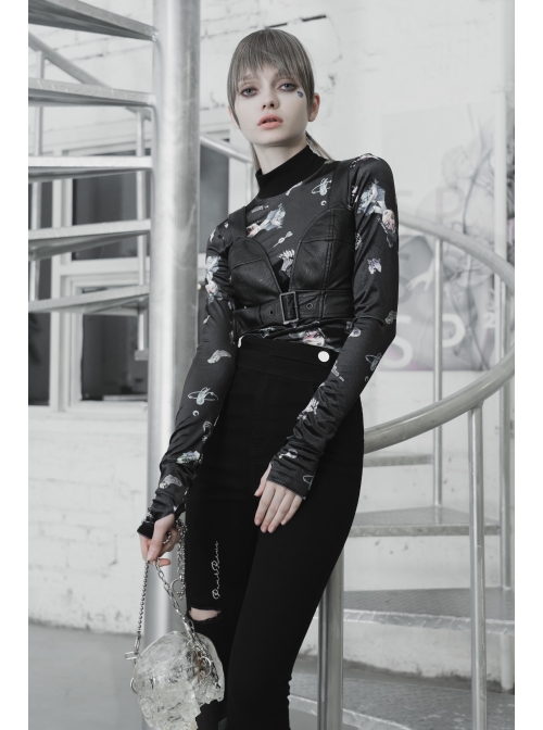 Front Adjustment Button Black Punk PU Leather Corset