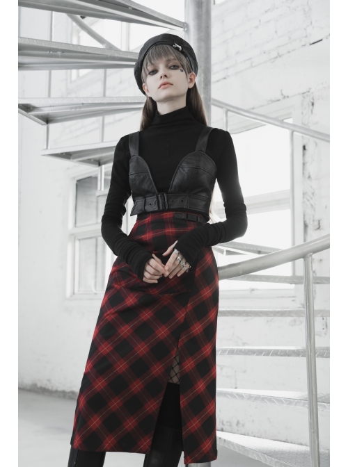 Front Adjustment Button Black Punk PU Leather Corset