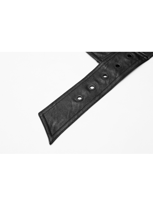 Front Adjustment Button Black Punk PU Leather Corset
