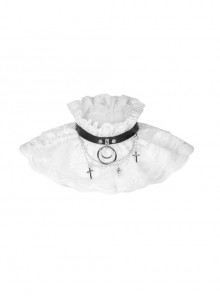 Leather Strap Pearl Chain Decoration White Gothic Lace Collar