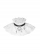 Leather Strap Pearl Chain Decoration White Gothic Lace Collar