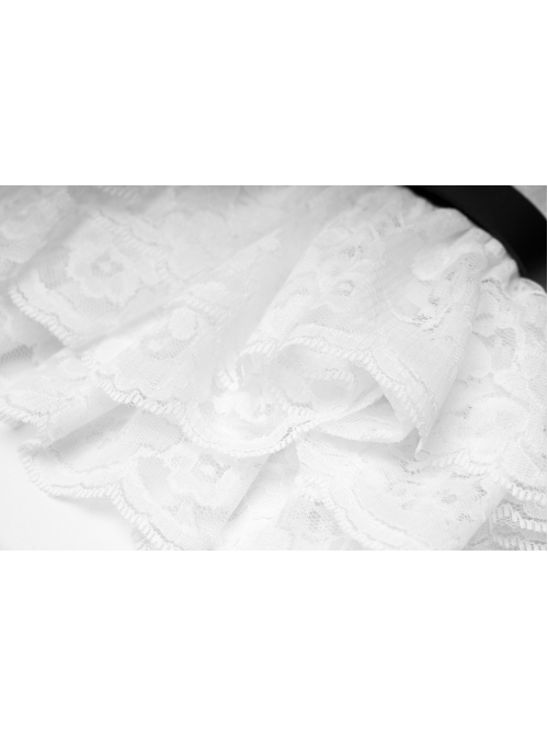 Leather Strap Pearl Chain Decoration White Gothic Lace Collar