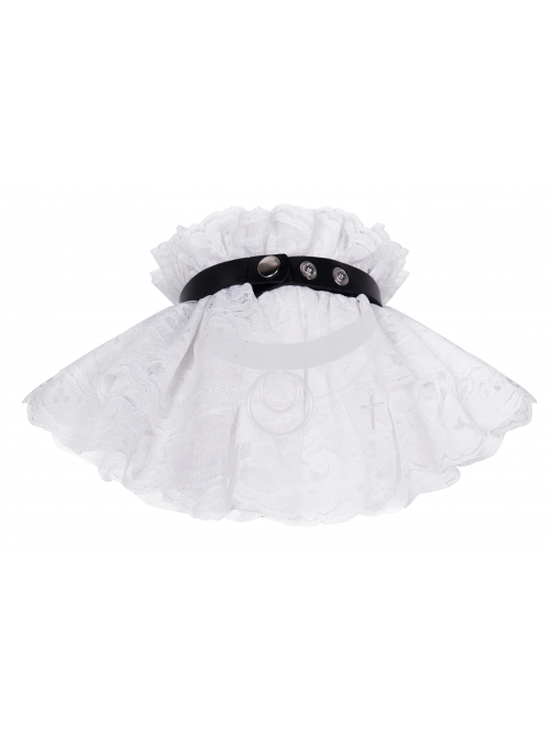 Leather Strap Pearl Chain Decoration White Gothic Lace Collar