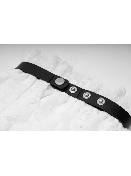 Leather Strap Pearl Chain Decoration White Gothic Lace Collar