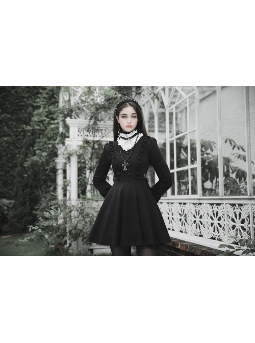Leather Strap Pearl Chain Decoration White Gothic Lace Collar