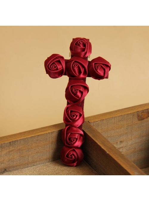 Red Gothic Vampire Retro Bride Rose Flower Cross Ribbon Hairpin
