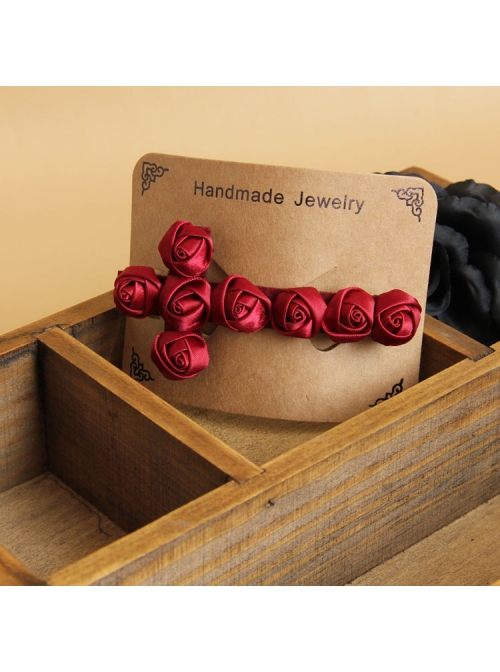 Red Gothic Vampire Retro Bride Rose Flower Cross Ribbon Hairpin