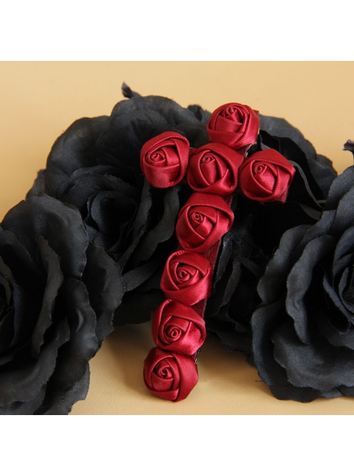 Red Gothic Vampire Retro Bride Rose Flower Cross Ribbon Hairpin
