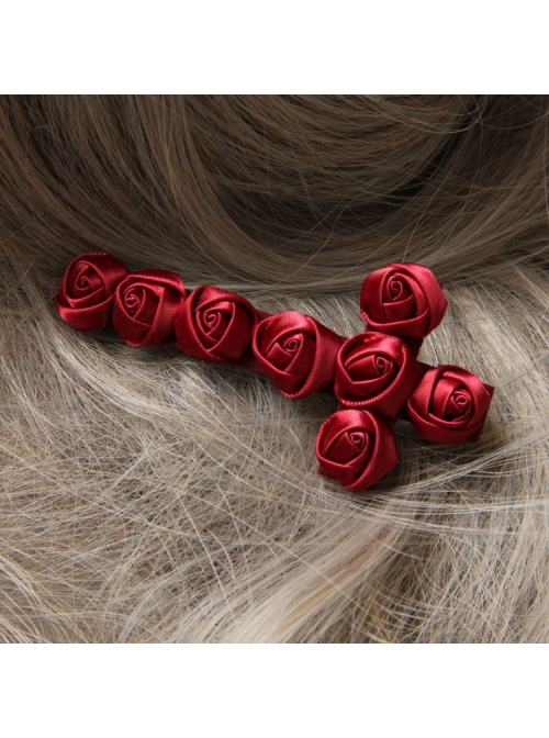 Red Gothic Vampire Retro Bride Rose Flower Cross Ribbon Hairpin