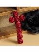 Red Gothic Vampire Retro Bride Rose Flower Cross Ribbon Hairpin