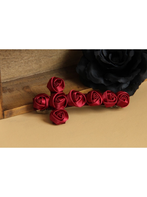 Red Gothic Vampire Retro Bride Rose Flower Cross Ribbon Hairpin