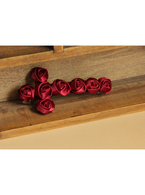 Red Gothic Vampire Retro Bride Rose Flower Cross Ribbon Hairpin