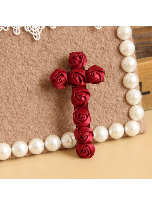 Red Gothic Vampire Retro Bride Rose Flower Cross Ribbon Hairpin