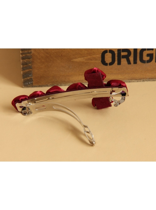 Red Gothic Vampire Retro Bride Rose Flower Cross Ribbon Hairpin