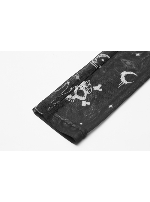 Black Gothic Half-Finger Skull Print Mesh Arm Sleeve