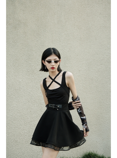 Black Gothic Half-Finger Skull Print Mesh Arm Sleeve