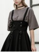 Metal Eyelets Shoulder Strap Front Button Black Punk Suspenders Corset